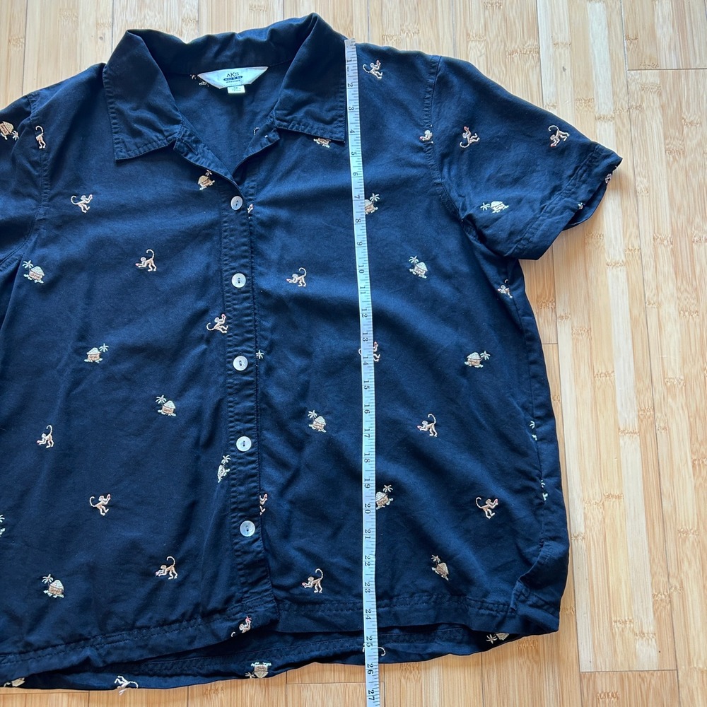 Vintage AKS Shirt XL All Over Embroidered Monkey Tiki Hut Black Tencel Button Up - Picture 12 of 12